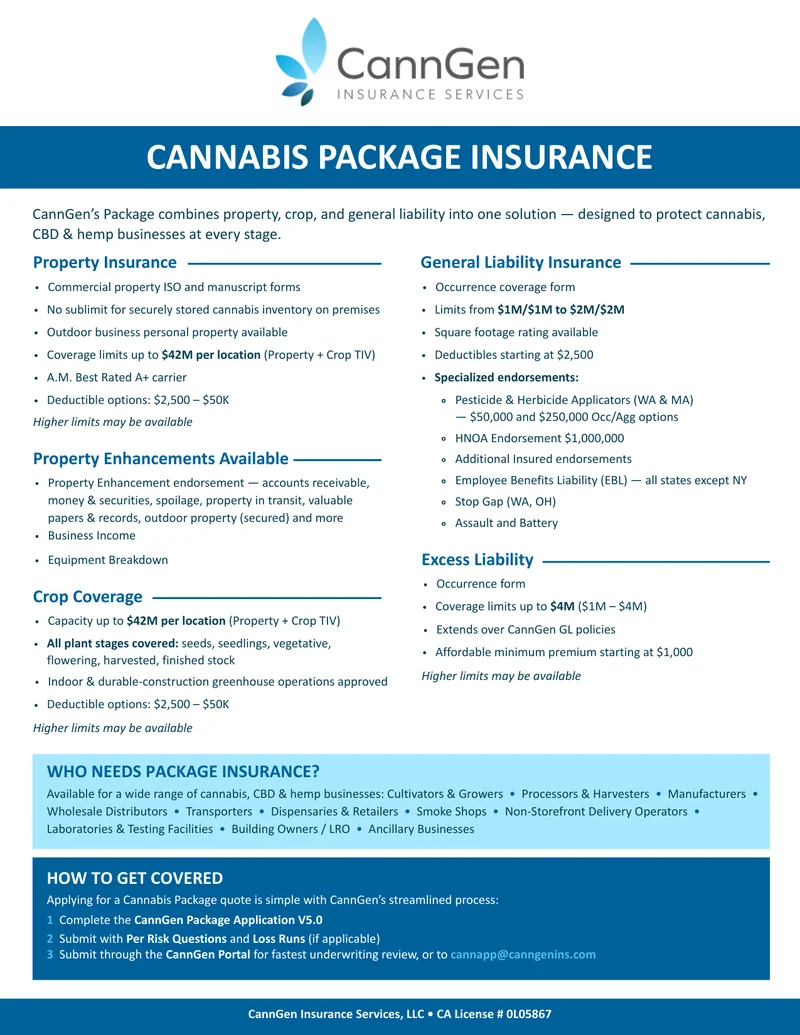 CannGen Cannabis Package Insurance Flyer