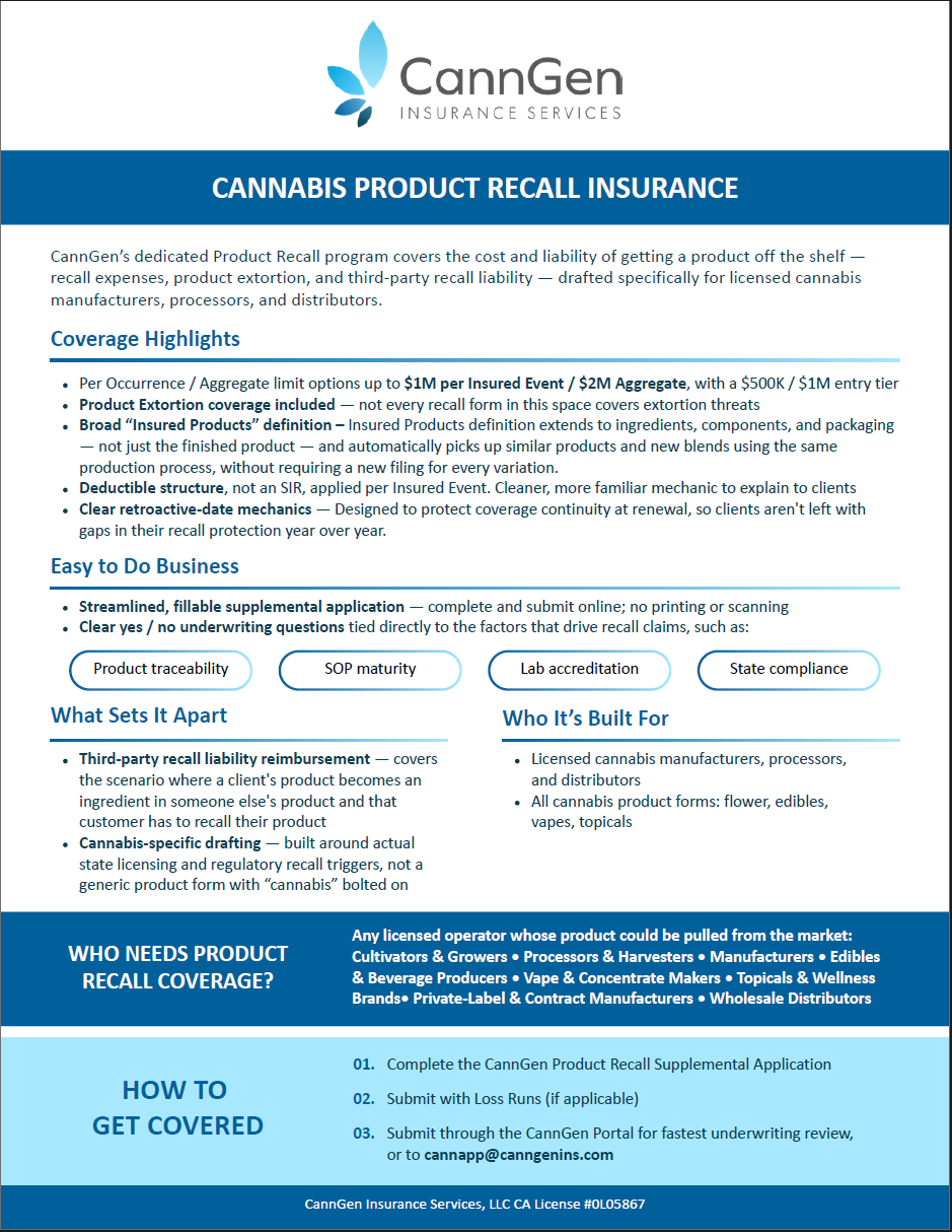 CannGen Cannabis Package Insurance Flyer