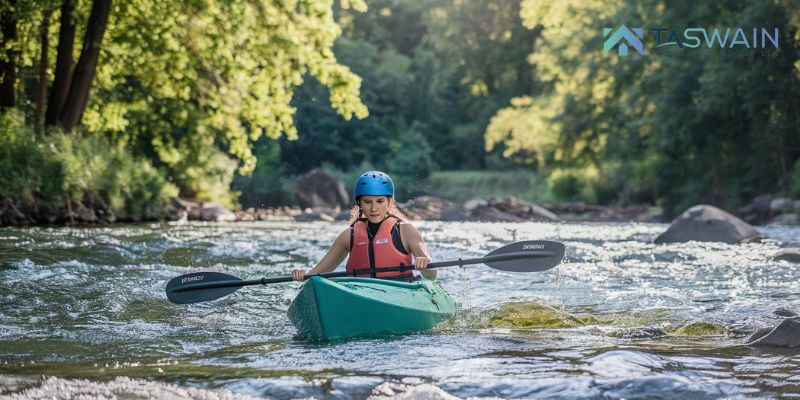 Girl canoeing in drift