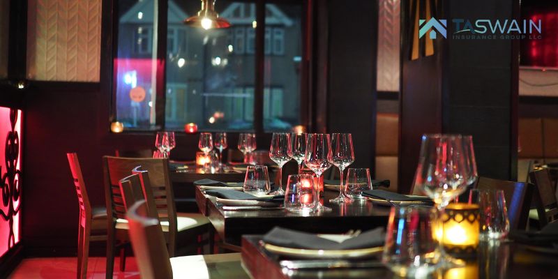 Restaurant interior with vibrant lighting Restaurant with vibrant lighting