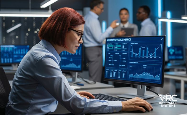 Woman analyzing data on computer