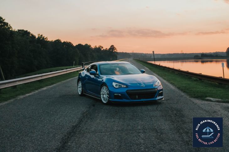 Blue sport car on the road