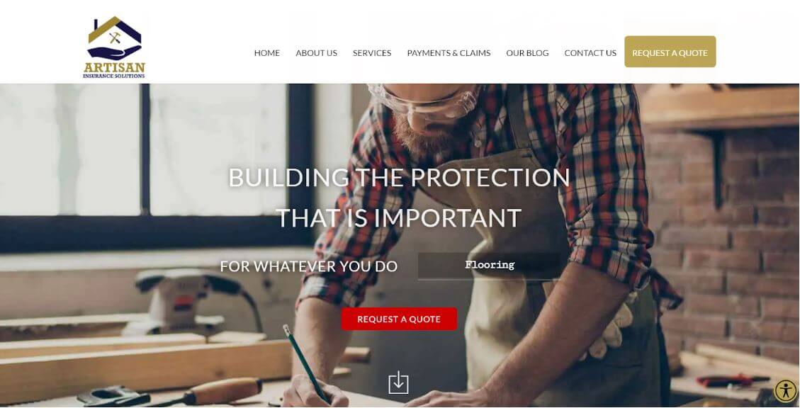 artisan insurance homepage design