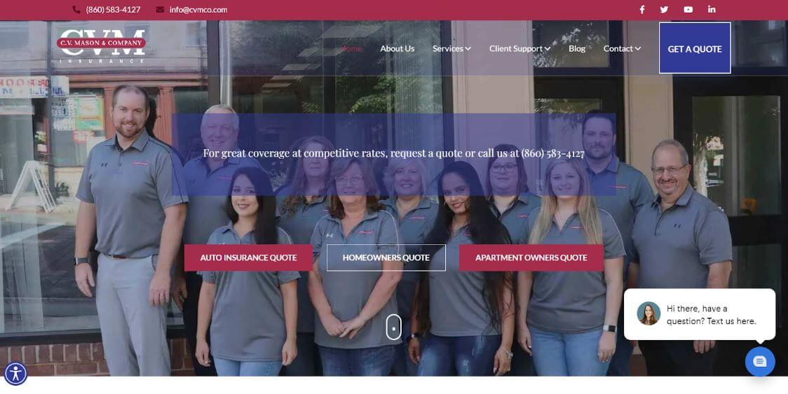 CV Mason insurance homepage design
