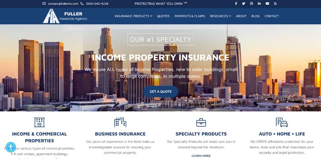 Fuller Insurance Homepage Design